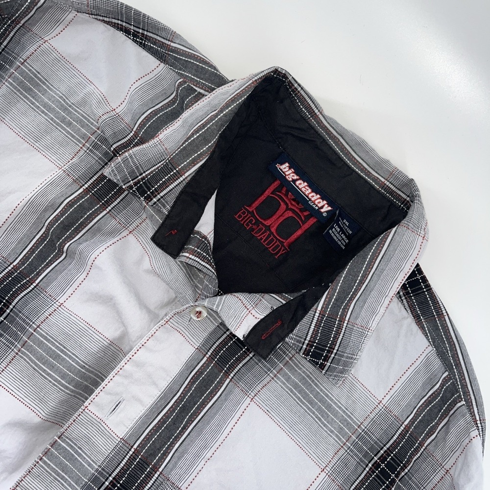Vintage Big Daddy Shirt XXL Grey Black Red Plaid Y2K Streetwear Button Up
